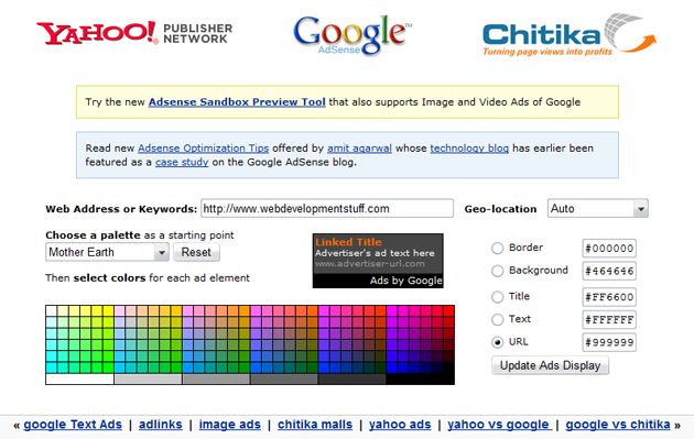 Google Yahoo Chitika Ads Sandbox Screenshot