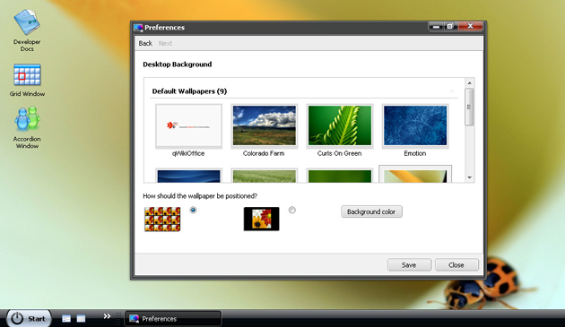 qWikiOffice Desktop-like Web Screenshot Preferences