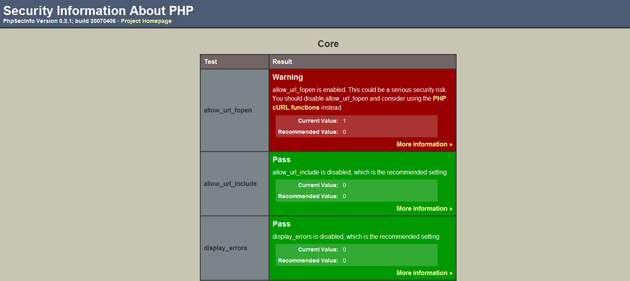 PHPSecInfo Output Screenshot